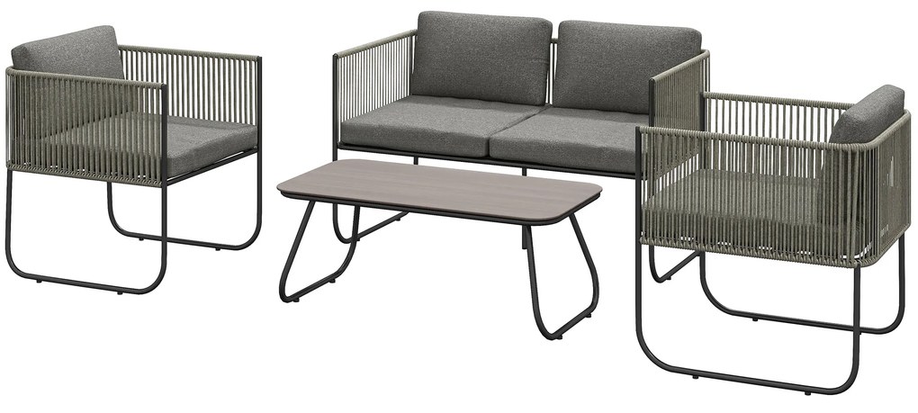 Outsunny Set de mobilier de grădină din poliratan lounge cu canapea, scaun, masă, perne rezistente la intemperii 116 x 60 x 69 cm maro + gri închis | Aosom Romania