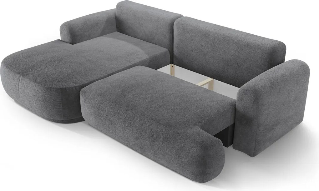 Coltar extensibil stanga 5 locuri, modular, cu lada depozitare, Ella, Micadoni Home, 271x174x94 cm, tesatura structurata chenille, gri