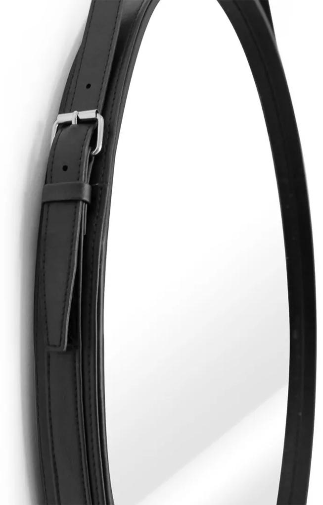 Oglinda rotunda neagra cu maner din piele ESHA Diametrul oglinzii: 50 cm