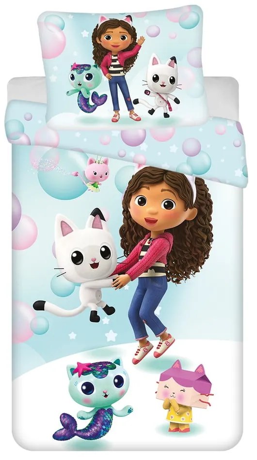 Lenjerie de pat pentru copii din microfibră pentru pat de o persoană 140x200 cm Gabby's Dollhouse "bubbles" – Jerry Fabrics