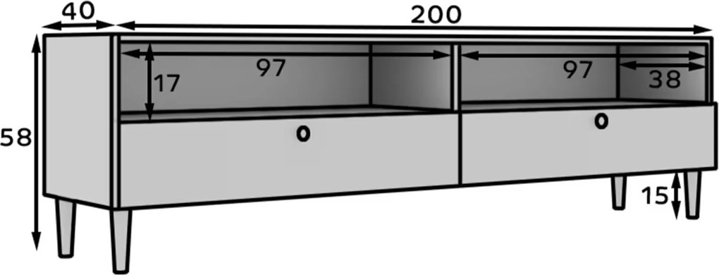 Dulap TV cu raft si dulapuri DULLUM 200x58cm, alb
