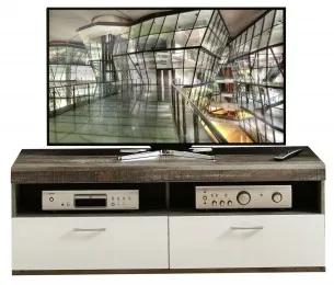 Comoda TV din pal si MDF, cu 1 sertar si 1 usa Krone Small Alb / Natur, l140xA48xH50 cm