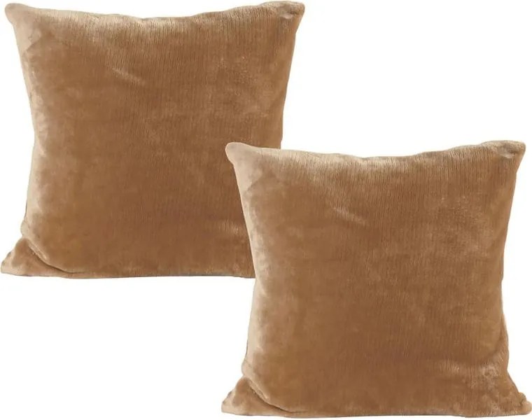 decoDoma Set de 2 fețe pernuțe din micropluș culoarea nucului 40 x 40 cm