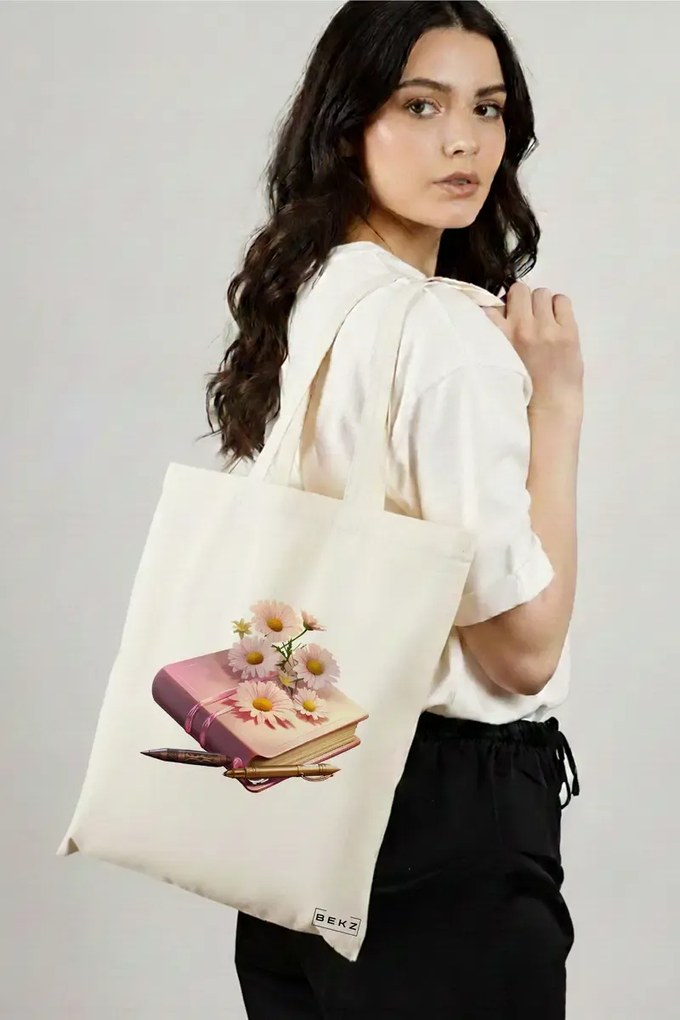 Sacosa de Panza pentru Cumparaturi, Geanta Tote, model Books 39 38 x 34.5 cm, Alba, BEKZ®