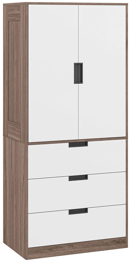 HOMCOM Dulap 2 uși, dulap modern cu 3 sertare și bară pentru suspendare pentru dormitor, maro | Aosom Romania