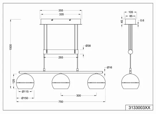 Lustră pe cablu FLETCHER 3xE14/40W/230V crom mat Trio