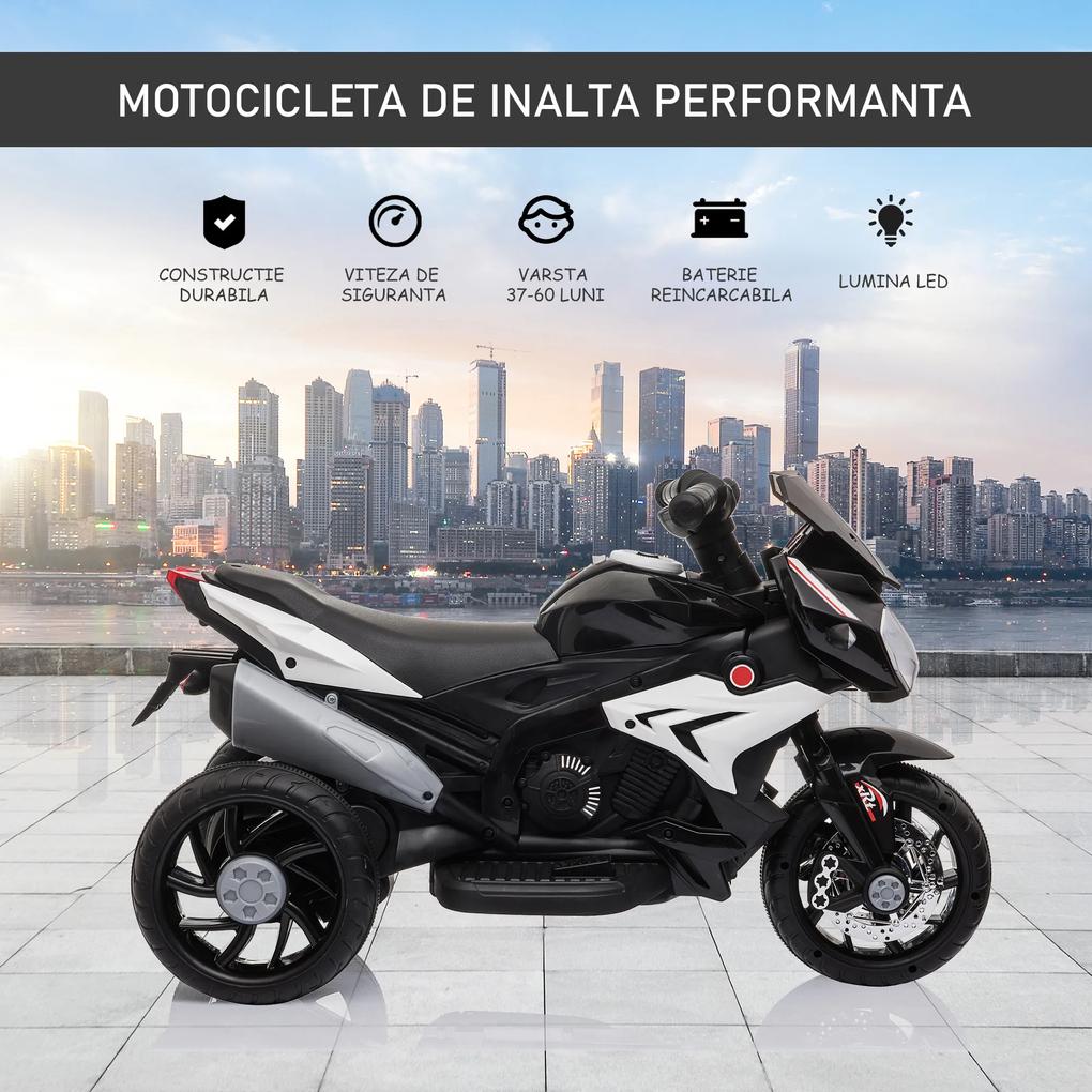 HOMCOM Motocicletă Electrică pentru Copii 3-6 Ani, Max 25 kg, 6V, Viteză 3km/h, Design Sportiv, Negru | Aosom Romania