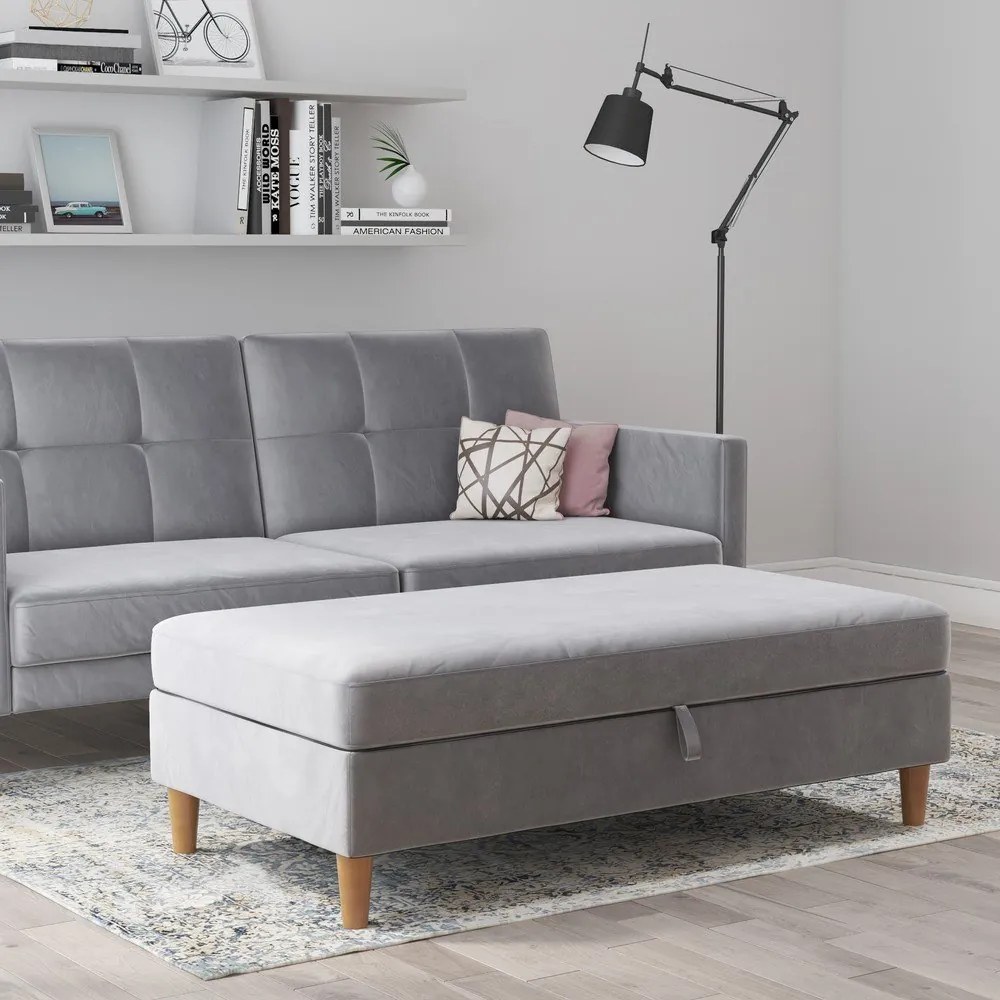 Taburet gri deschis cu tapițerie din catifea Lilly – Støraa