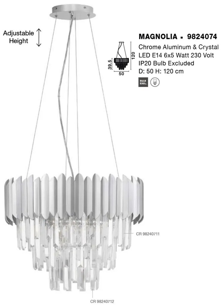 Lustra suspendata design elegant MAGNOLIA crom