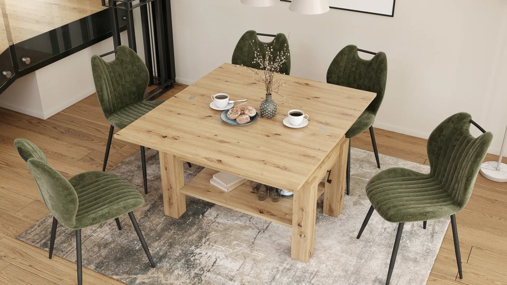 Mazzoni BRAWO Stejar Artisan - MĂSUȚĂ DE CAFEA CU BLAT EXTENSIBIL ȘI RIDICABIL MASĂ CU RAFT