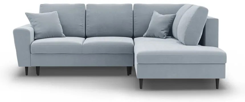 Colțar albastru deschis extensibil, cu spațiu de depozitare cu tapițerie din catifea (cu colț pe partea dreaptă-în formă de ”L”) Kyoto – Cosmopolitan Design