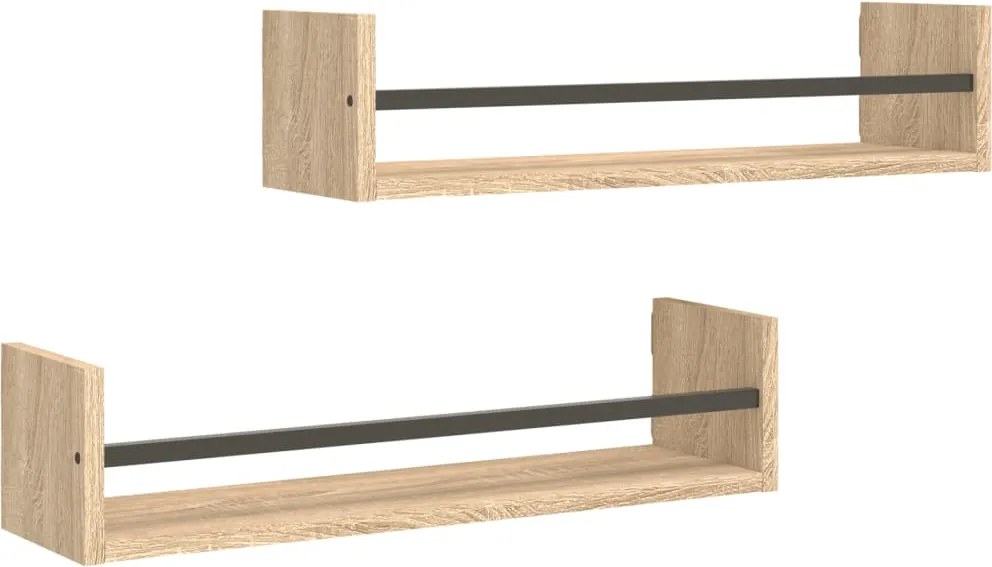 vidaXL Rafturi de perete cu bare, 2 buc, stejar sonoma, 60x16x14 cm