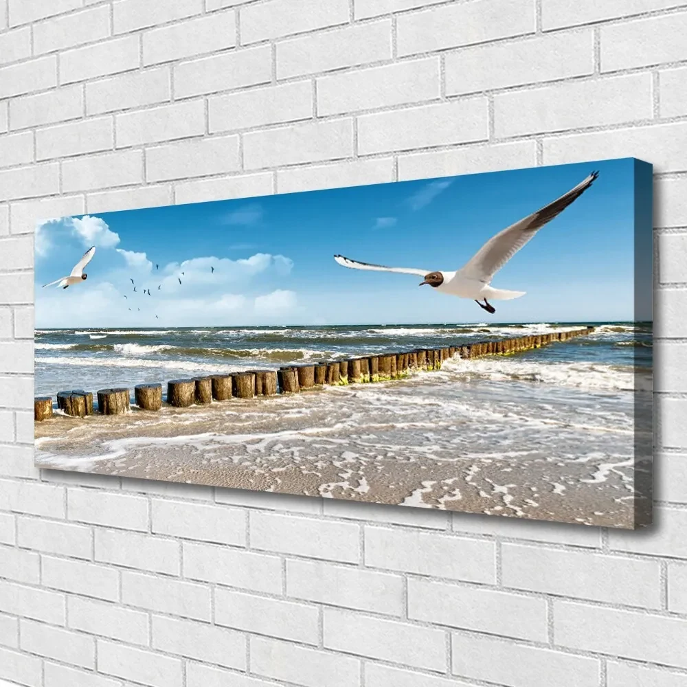 Tablou pe panza canvas Seagulls Sea Peisaj Gri Albastru Alb