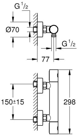 GROHE 34765000 - Baterie termostatică pentru duș GROHTHERM COSMOPOLITAN DN 15, crom