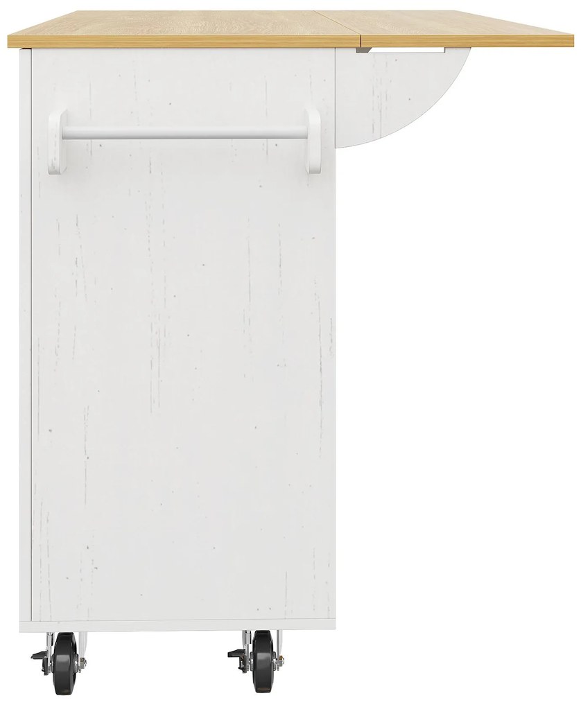 Insulă de bucătărie cu blat rabatabil, Alb | Aosom Romania