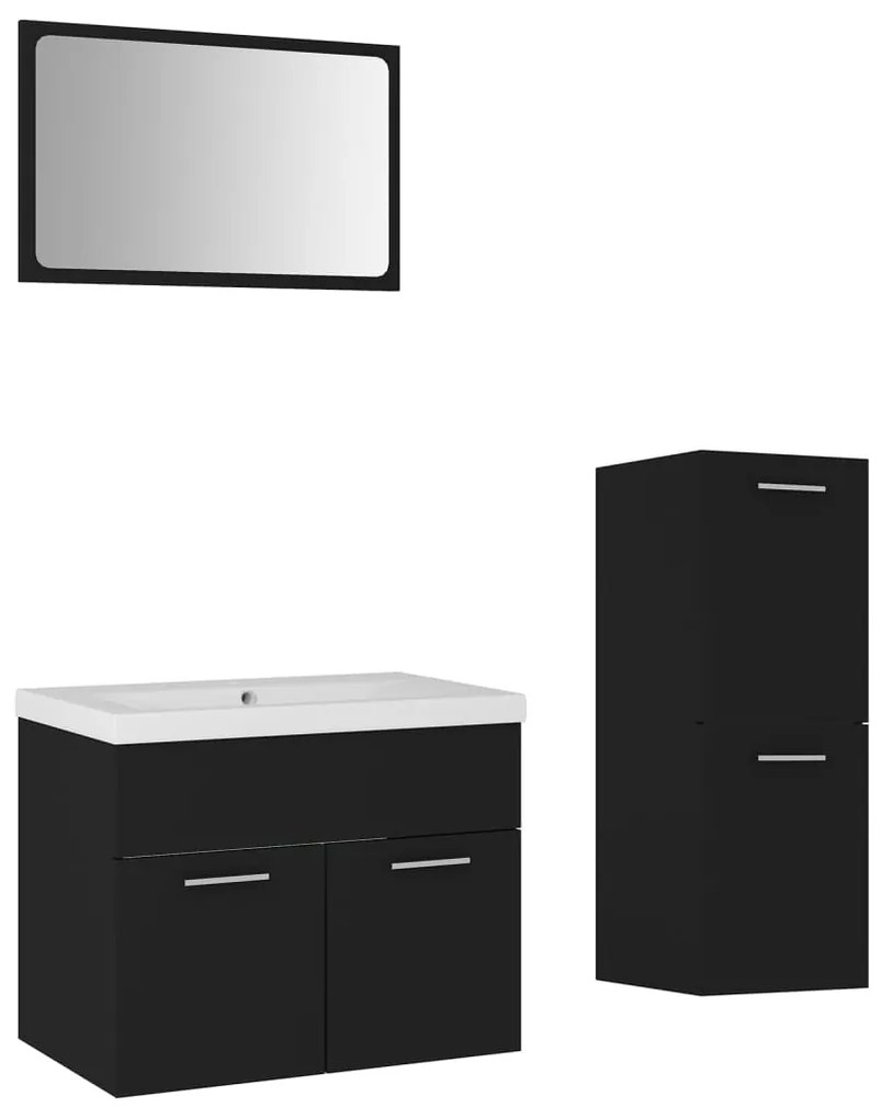 3071181 vidaXL Set mobilier de baie, negru, lemn prelucrat