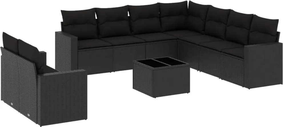 vidaXL Set canapele de grădină cu perne, 10 piese, negru, poliratan
