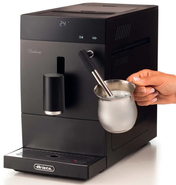 Espessor automat Ariete Diadema Automatica 1452/00, 1350W, 1,5 L, Rasnita incorporata, 19 bar, Afisaj tactil, Spumare lapte, Negru