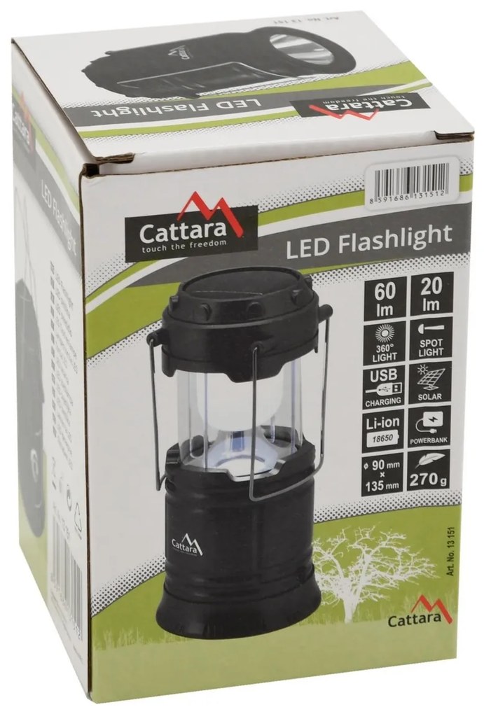 Lanternă reîncărcabilă Cattara Camping, LED 20/60lm