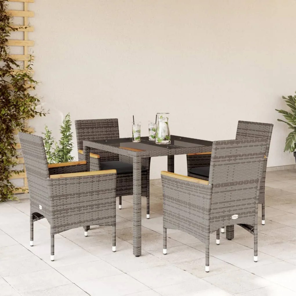 vidaXL Set mobilier de grădină cu perne 5 piese gri poliratan &amp; sticlă