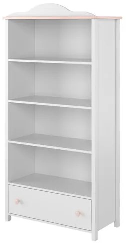 Biblioteca Lena Cu 1 Sertar, Alb Si Roz, 85 X 171 X 42 Cm