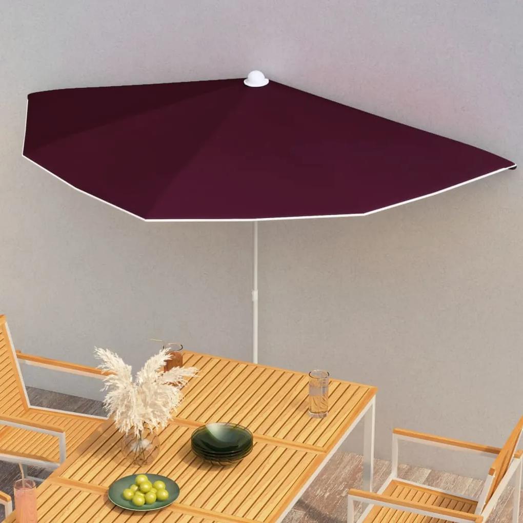 Umbrela de gradina cu stalp, rosu bordo, 180x90 cm, semirotunda Rosu bordo
