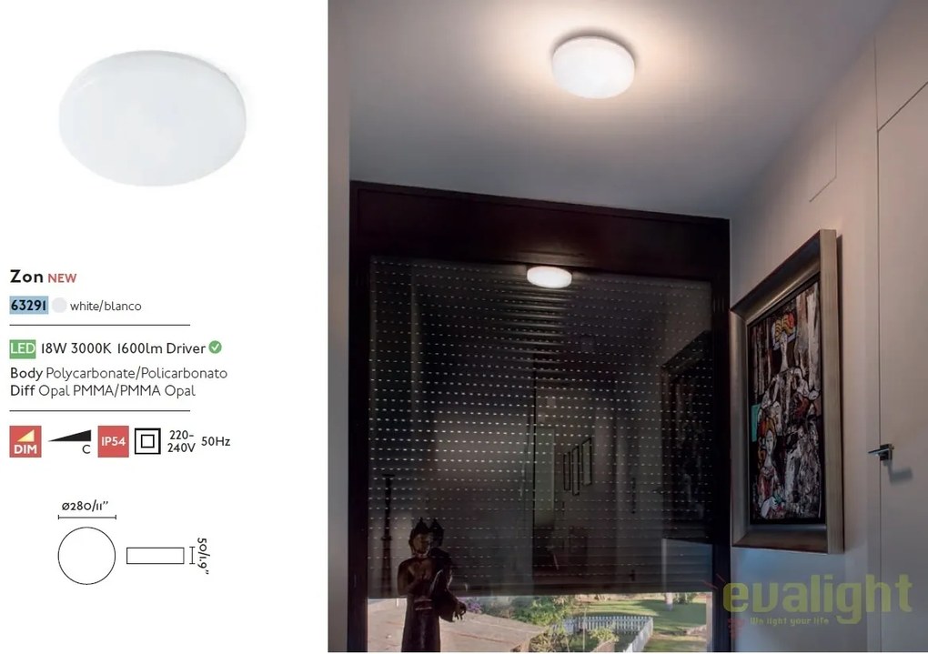 Plafoniera LED dimabila pentru BAIE IP54 ZON 28cm 63291