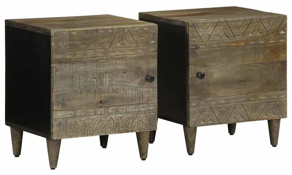 vidaXL Noptiere 2 buc Gri deschis 40x33x46 cm Lemn masiv de mango