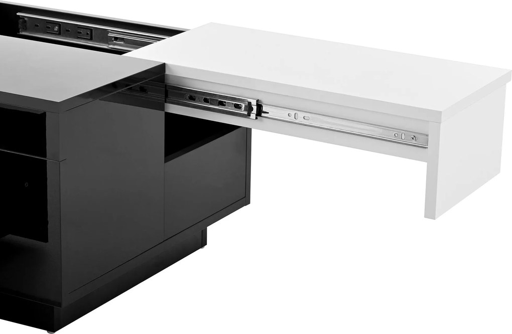 Masă de cafea cu iluminare LED, blat extensibil și spațiu de depozitare, 80x50x35,5 cm, Alb+Negru