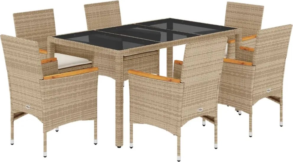 vidaXL Set mobilier de grădină cu perne 7 piese bej poliratan & sticlă