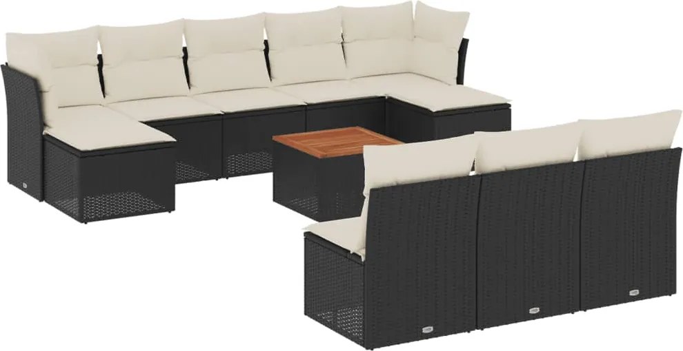 vidaXL Set canapele de grădină cu perne, 11 piese, negru, poliratan