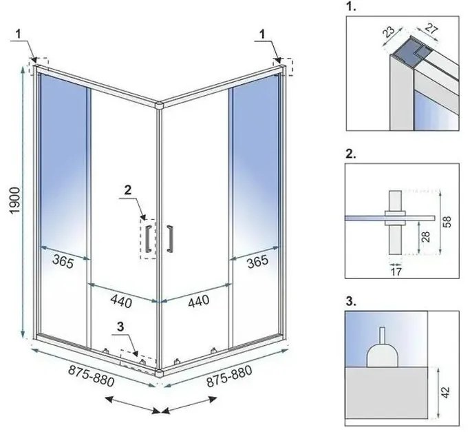 Cabina de dus Rea City 90x90 cm crom periat