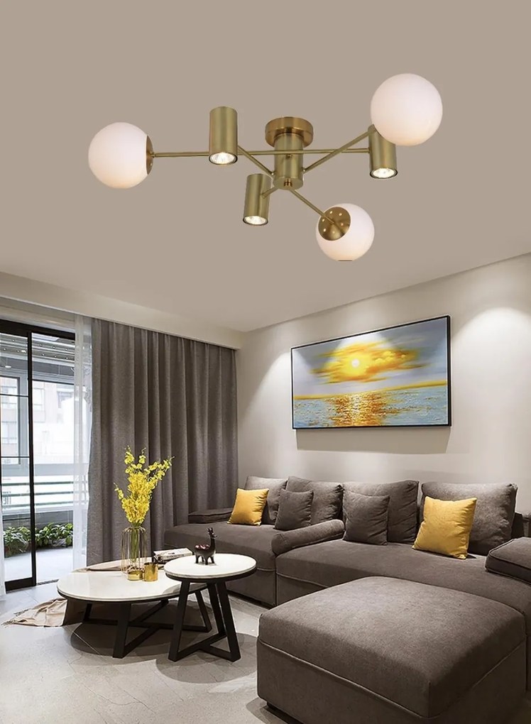 Lustra Cu LED Si 3 Globuri, Auriu