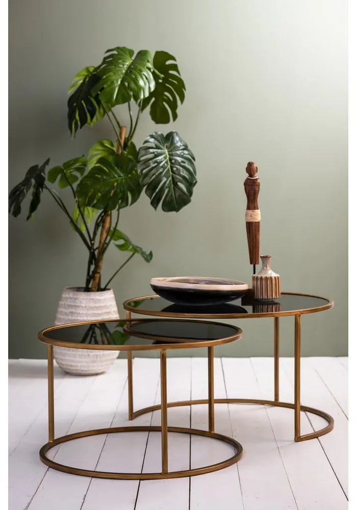 Măsuțe de cafea rotunde din sticlă în set de 2 buc. în auriu ø 75 cm Duarte - Light &amp; Living