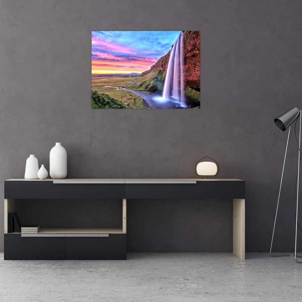 Tablou pe sticlă - Cascada Seljalandsfoss (70x50 cm)