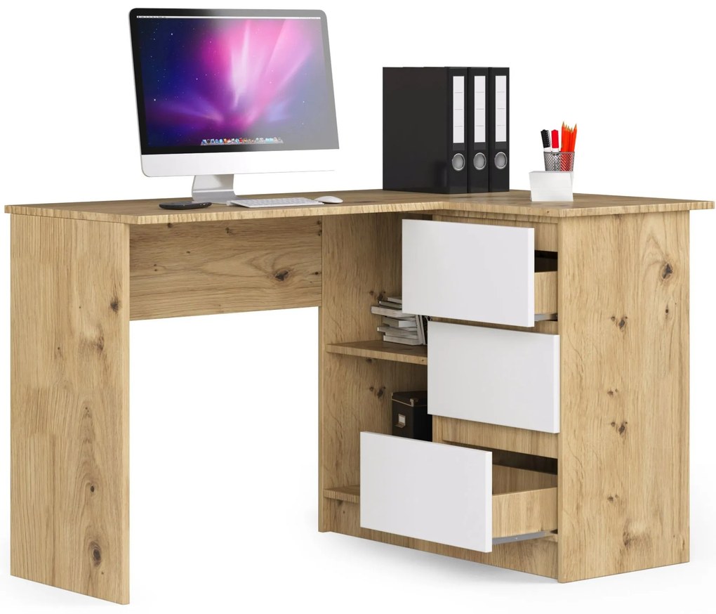 Masă PC de colț Bodhi (Stejar artisan + Alb) (D). 1070966