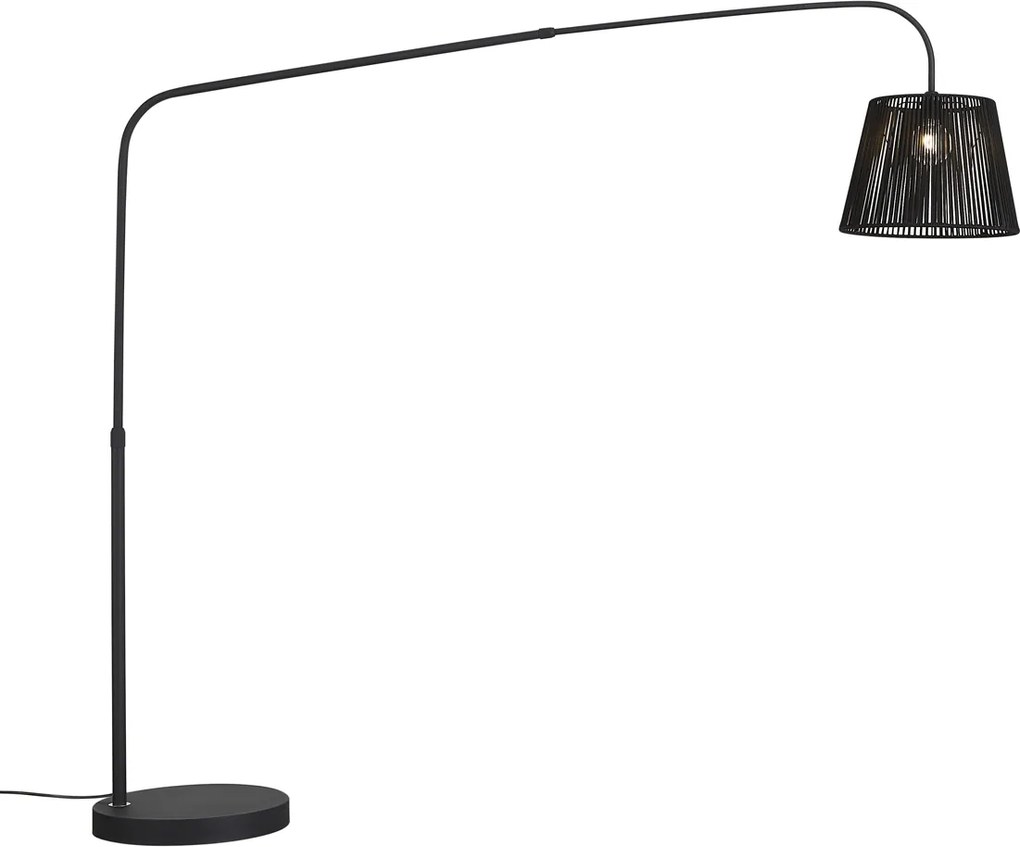 Lampă de podea de exterior Japandi neagră cu abajur din frânghie IP44 - Arc Jayla
