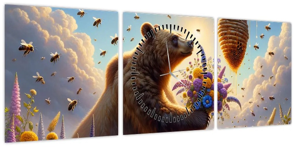 Tablou - Ursul și albinele (cu ceas) (90x30 cm)