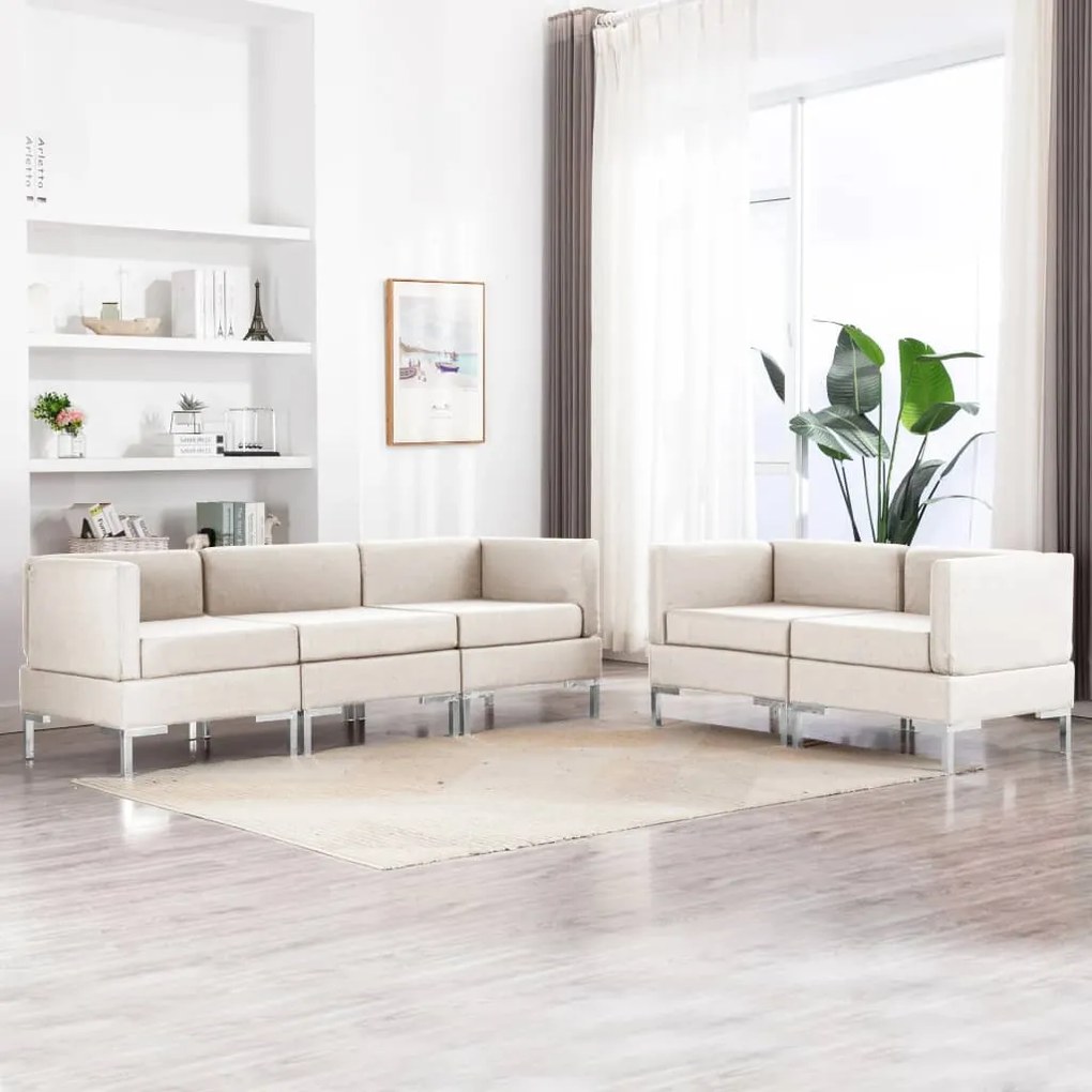 3052791 vidaXL Set de canapele, 5 piese, crem, material textil