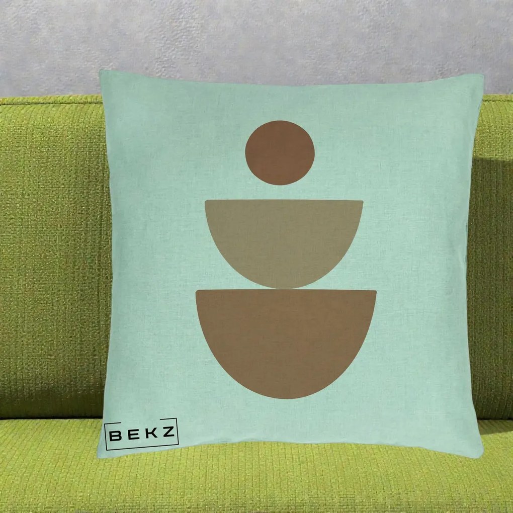 Perna Decorativa Geometric Boho Semicerc Stivuit, 40x40 cm, Verde Menta, Husa Detasabila, Perna Inclusa, BEKZ®