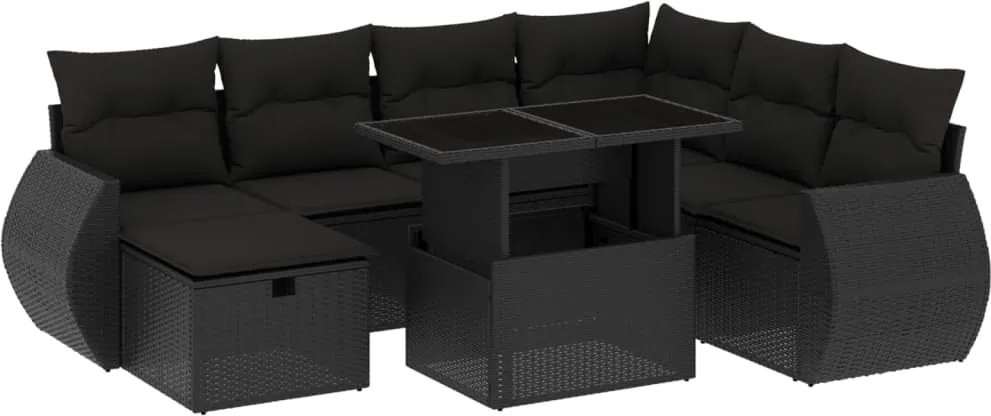 vidaXL Set mobilier de grădină cu perne, 8 piese, negru, poliratan