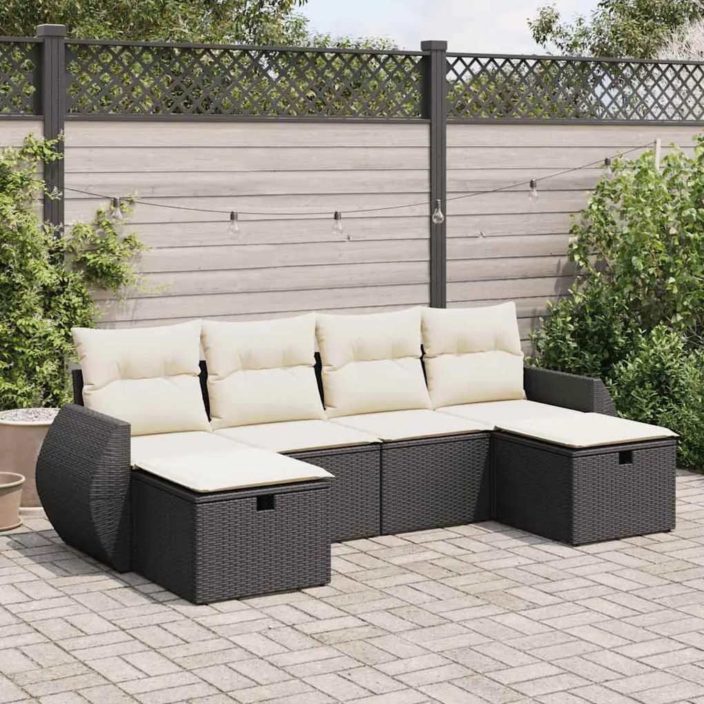 3325622 vidaXL Set mobilier de grădină cu perne, 6 piese, negru, poliratan