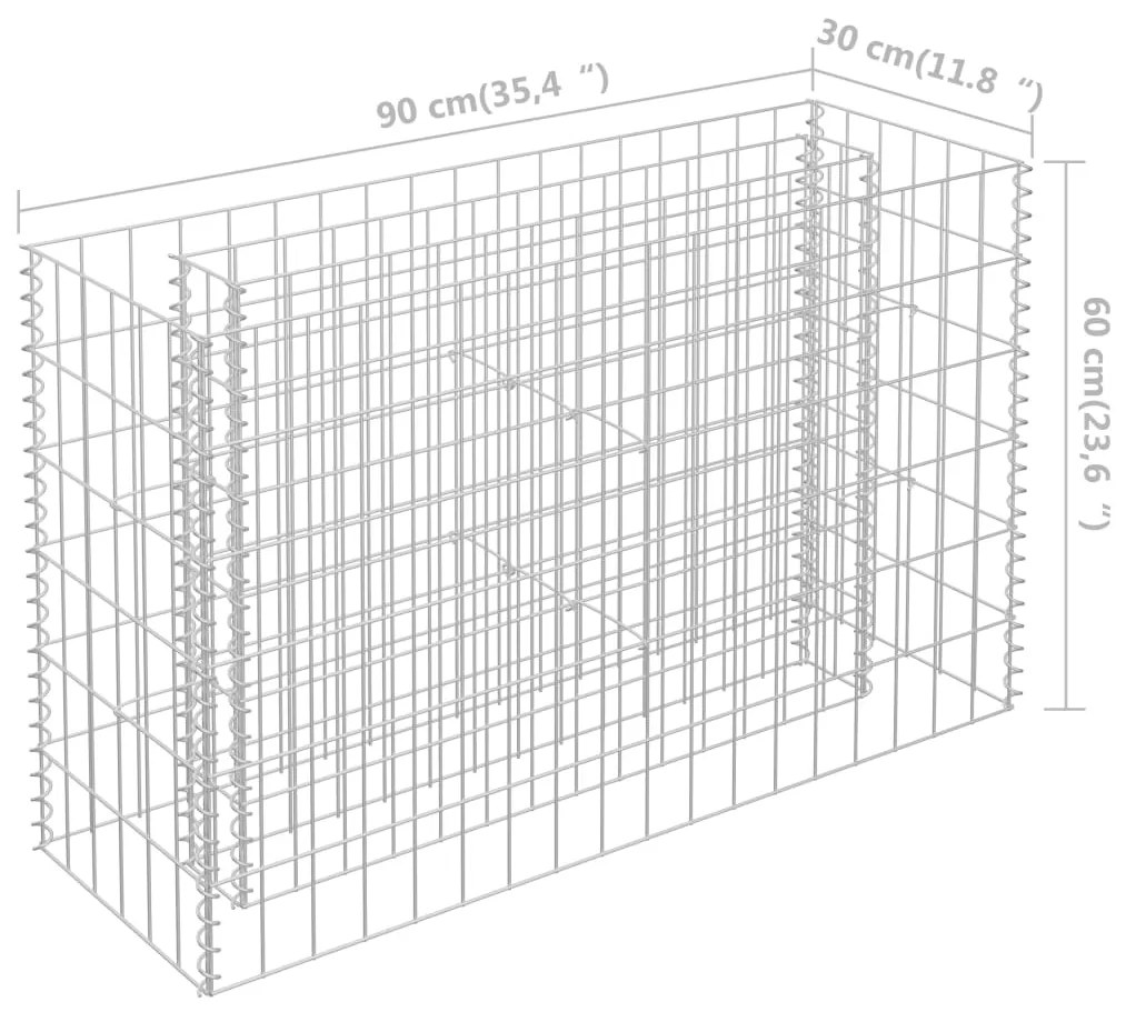 Strat inaltat gabion, 90 x 30 x 60 cm, otel galvanizat 1, 90 x 30 x 60 cm