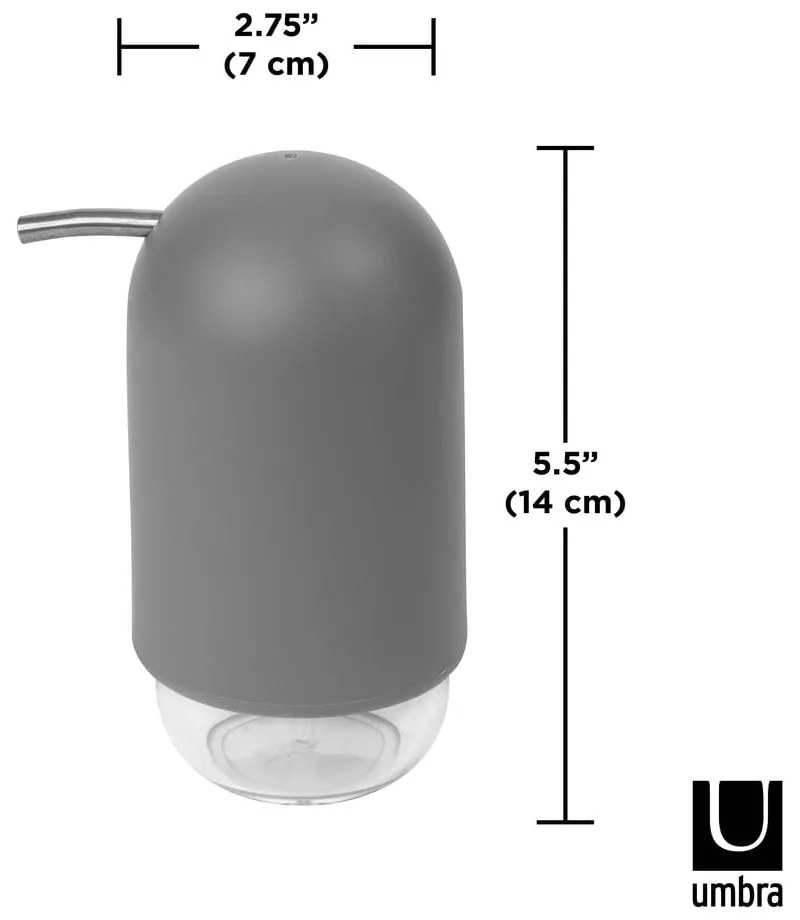 Dozator de săpun lichid gri din plastic 230 ml Touch – Umbra