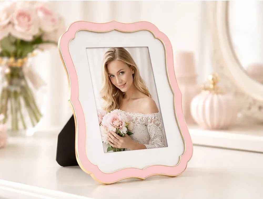 Ramă foto roz-deschis cu picior de susținere din metal/din sticlă 17x22 cm Margot – Mauro Ferretti