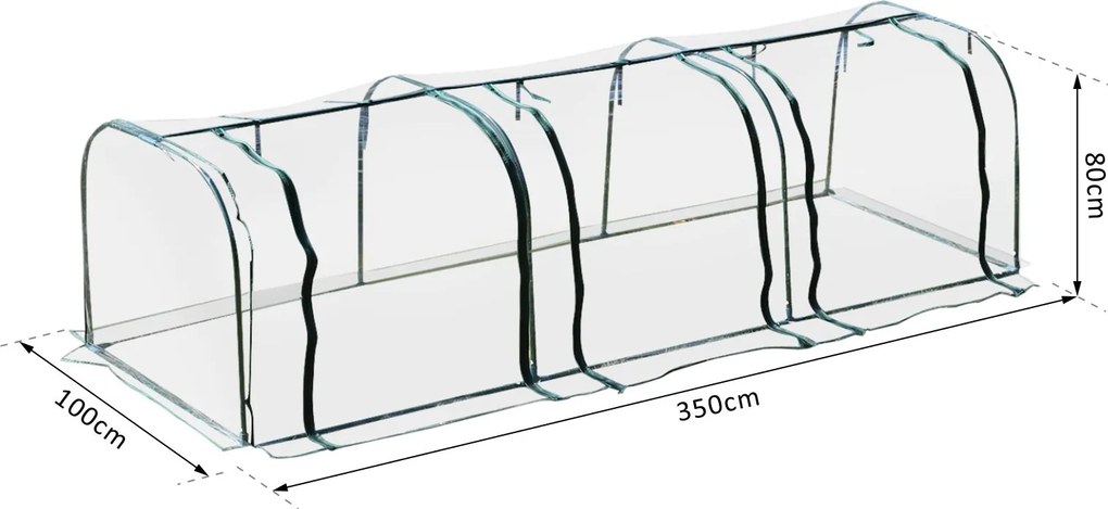 Outsunny Serra a Tunnel in PVC con 3 Porte Avvolgibili in Acciaio e PVC Trasparente, 350x100x80cm