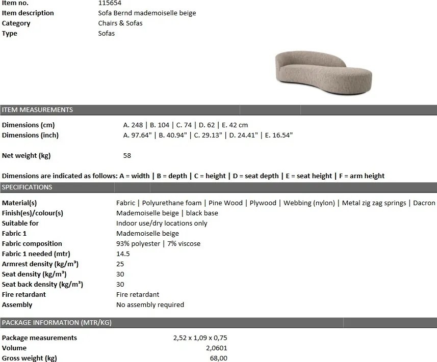 Canapea design LUX Bernd, bej mademoiselle 115654 HZ