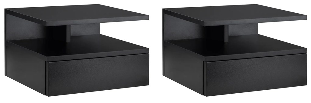 Set de 2 Noptiere Moderne Suspendate pentru Dormitor cu Sertar si Polita Superioara din Lemn 35x32x22.5cm Negru HOMCOM | Aosom Romania