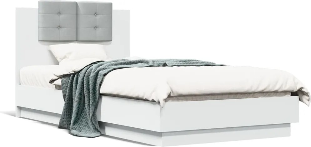 vidaXL Cadru de pat cu tăblie, alb, 75x190 cm, lemn prelucrat