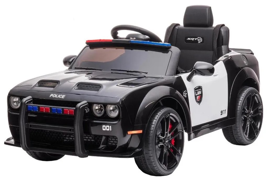 Mașinuță electrică de poliție Dodge Challenger 50W/4500 mAh negru/alb